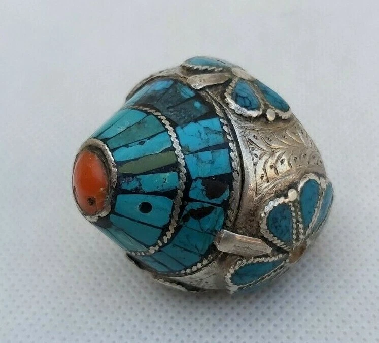 Vintage Turquoise Natural With Coral Sterling Silver Men Shia Sufi Islamic Ring