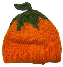 Baby Infant Pumpkin Knit Beanie Halloween Hat Costume 0-6 Months Orange Crochet
