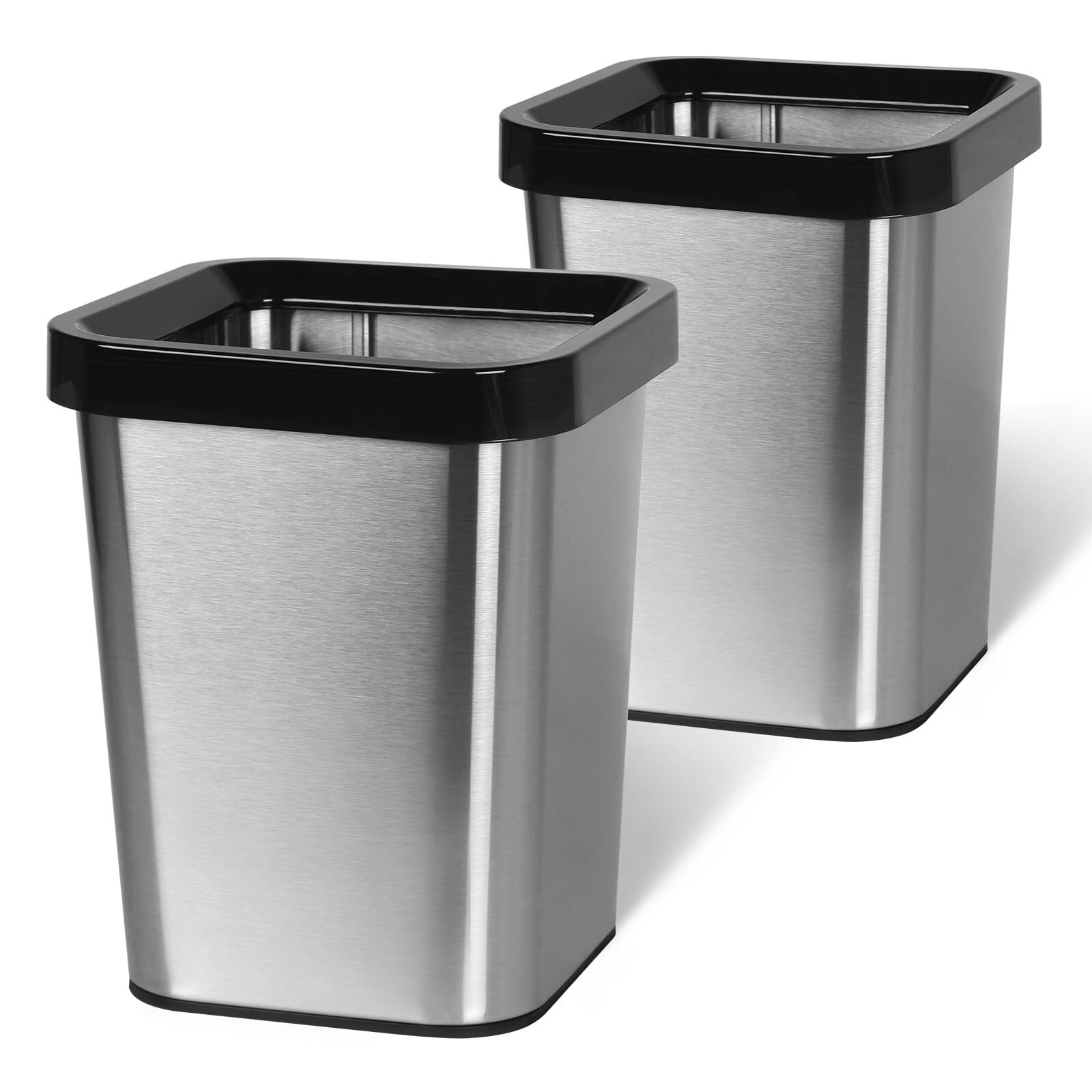 2 Pack Stainless Steel Bathroom Trash Can 3 Gallon Wide-mouth Open Top Trash ...