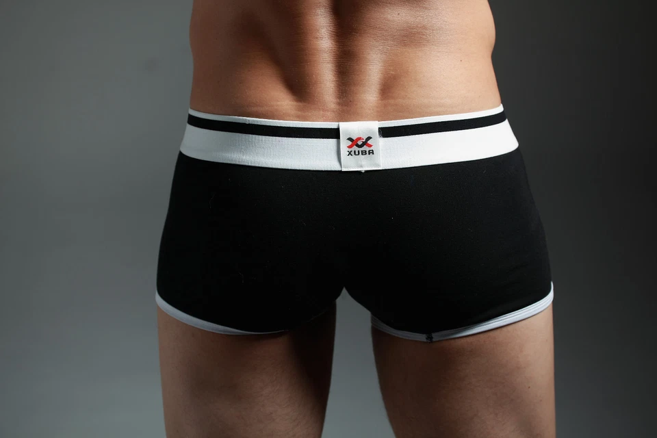 Calzoncillos boxer elásticos cómodos de algodón hipster para hombre XUBA ropa interior de cintura baja negros Foto 4 de 4