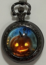 Halloween Pumpkin Themed Quartz Pocket Watch Black Pocket Chain Men Women New