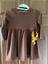Girl's Dress Doe Graphic Deer with Flowers lg sleeve Brown Size 5