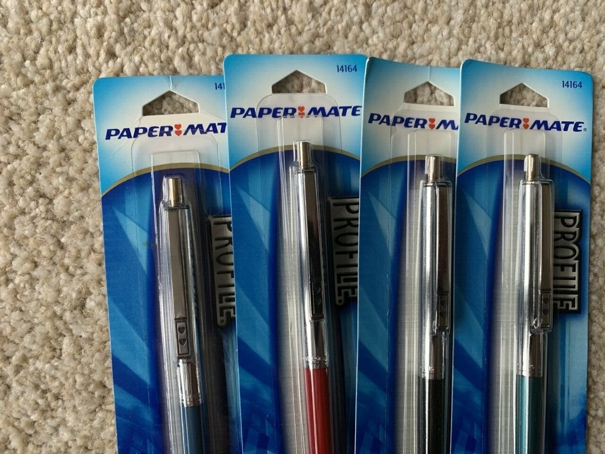 Papermate Profile Slim Ballpoint Pen - Red Barrel, Black Medium Ink, Metal Body, New In Package