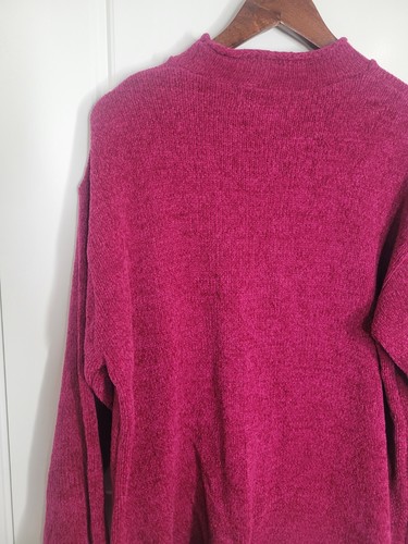 Diane Von Furstenberg Color Authority Sweater Women's 1X Raspberry Chenille Mock - Picture 3 of 4