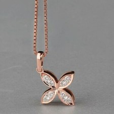 1.0Ct Round Simulated Diamond Flower Pendant Necklace Chain 14k Rose Gold Plated