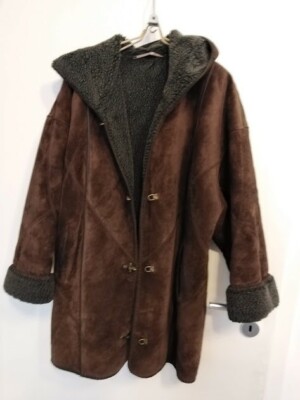 C&A Damen Winterjacke Veloursleder Braun Länge 83 cm, Sehr