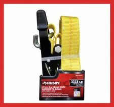 Heavy-Duty Ratchet Tie-Down Strap with J Hook 27 Ft X 2 In Weather Resistant New