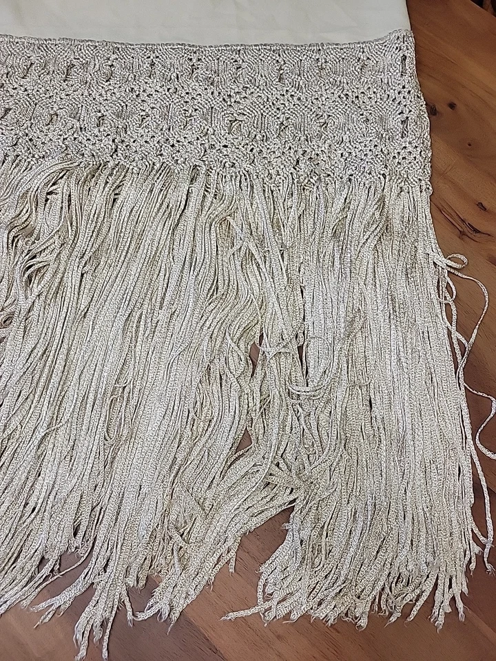 Винтажная испанская мантилья богемная шаль сплетенная длинная бахрома кремовый шарф для фортепиано - Изображение 3 из 4
