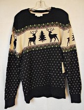 NEW TAGS Aspen Mens Fair Isle Ski Sweater Stags Christmas Cotton Lg
