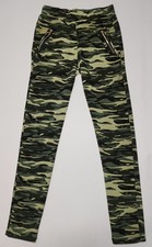Women S green camouflage leggings ankle-length gold zipper pockets Elastic waist