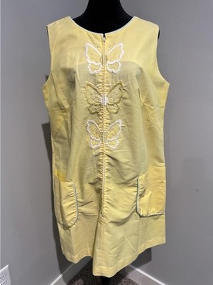 Vintage Lisa Smock By Lisanne Shift Dress Womens One Size Yellow Butterfly Zip
