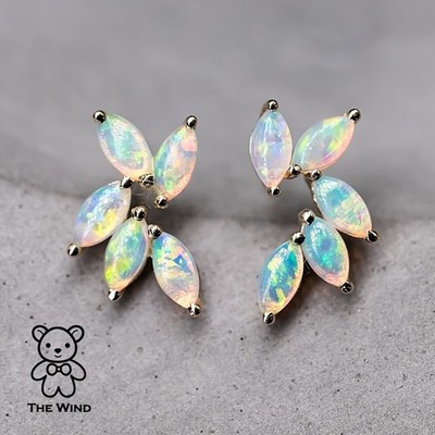 Feder Design Australische Massive Opal Ohrstecker 14K Gelbgold