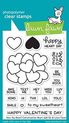 Lawn Fawn, clear stamp, how you bean? conversation heart add-on