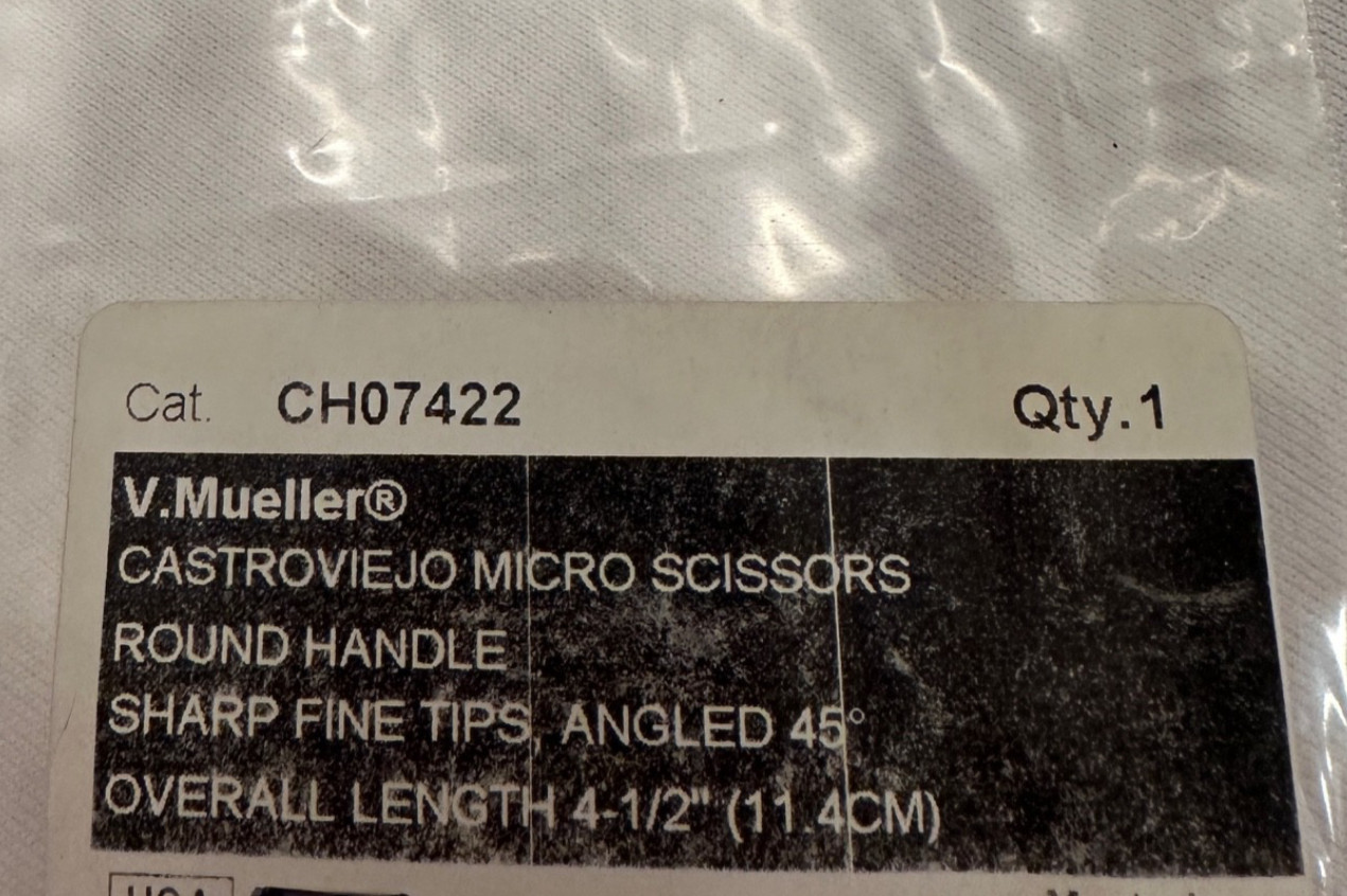 V. Mueller CH07422 Castroviejo Micro Scissor Angled 45° Sharp Fine Tips