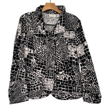 Chicos 2 women s jacket black White animal print cotton wired collar Size Large
