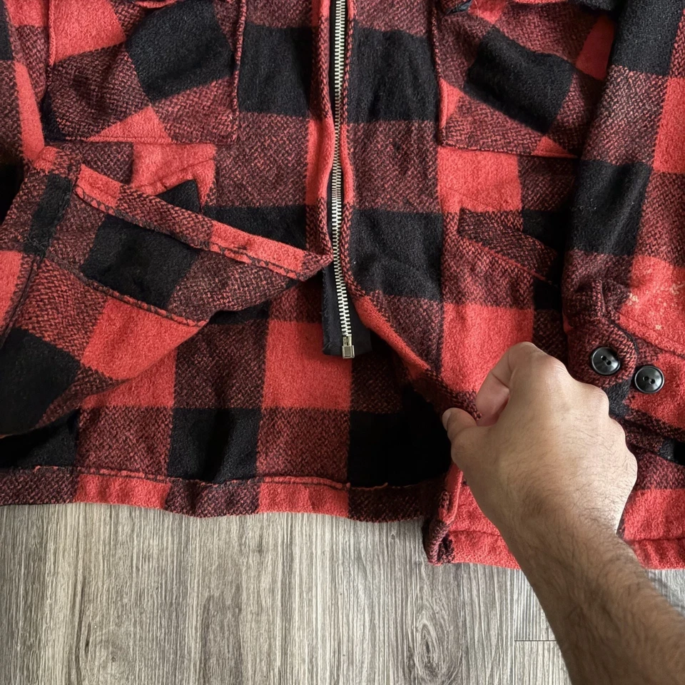 Vintage 1950s Windward Montgomery Ward Wool Buffalo Plaid Jacket Worn Size L - Image 3 of 4
