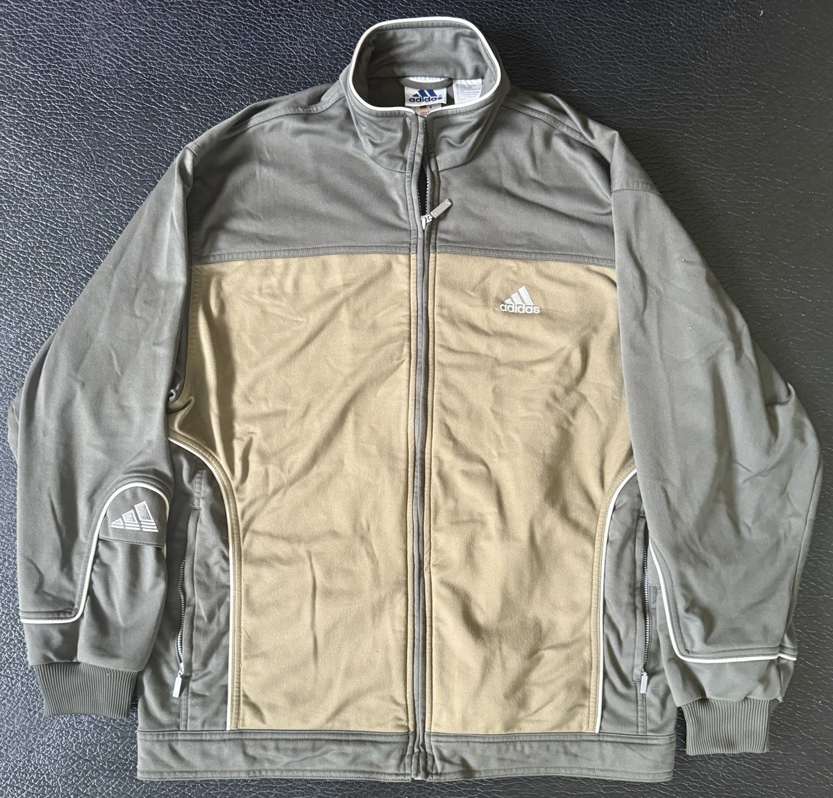 Vintage 2000’s Adidas Khaki Army Green Track Jacket Men’s Size Medium Y2K  RARE