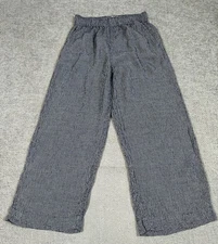 C&C California Pants Womens M Blue White Check Linen Blend Wide Leg Boho Coastal