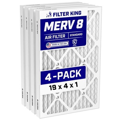 Filter King 19x4x1 Air Filter 4-PACK MERV 8 Actual Size 19 x 4 x .75''