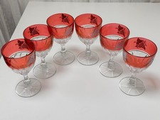 Set 6 Vintage Red Flash Glass Wine Goblets Grape Vine Etched Glasses Retro Barwa