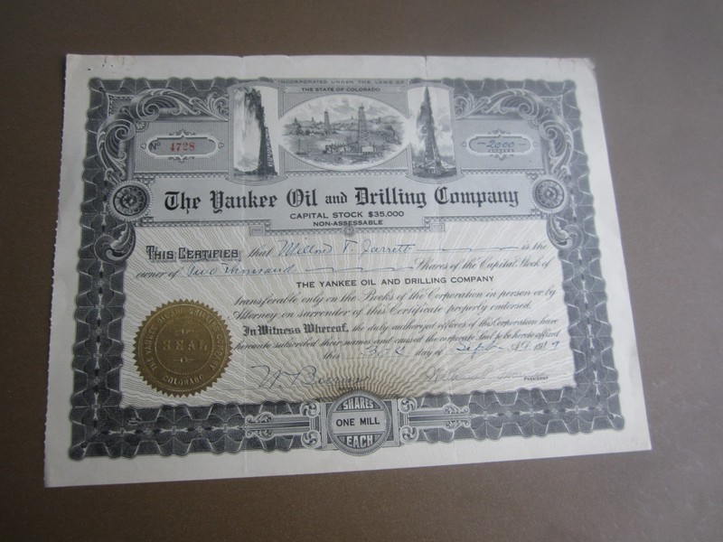 1919 - YANKEE OIL and DRILLING COMPANY - Stock Certificate - COLORADO