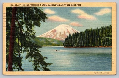 Vintage 1942 Mt. St. Helens Spirit Lake Washington Linen Postcard