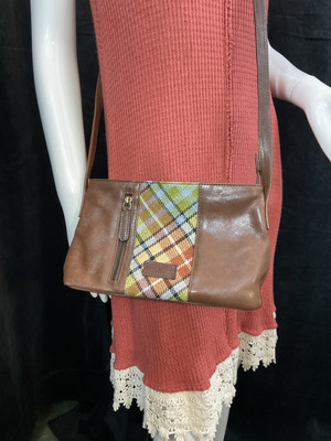 Leather Guild Vintage  Crossbody Leather/Plaid Purse