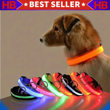 LED Adjustable Dog Collar Blinking Flashing Light Up Glow Pets Safety Waterproof