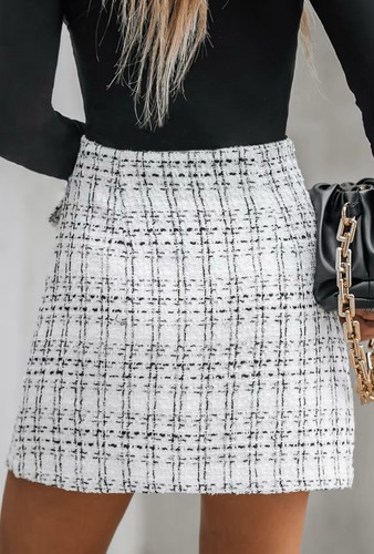 Minifalda forrada blanca/negra mediana CUPSHE para mujer de tweed negra cintura alta nueva con etiquetas - Imagen 3 de 7