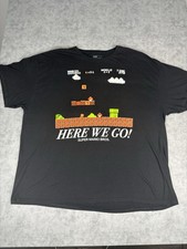 Super Mario Bros Here We Go Tee 2XL Black Graphic Shirt Nintendo
