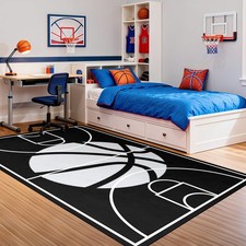 Basketball Court Rug Boys Bedroom Sports Carpet Room Decor Black 2.5x4 FT