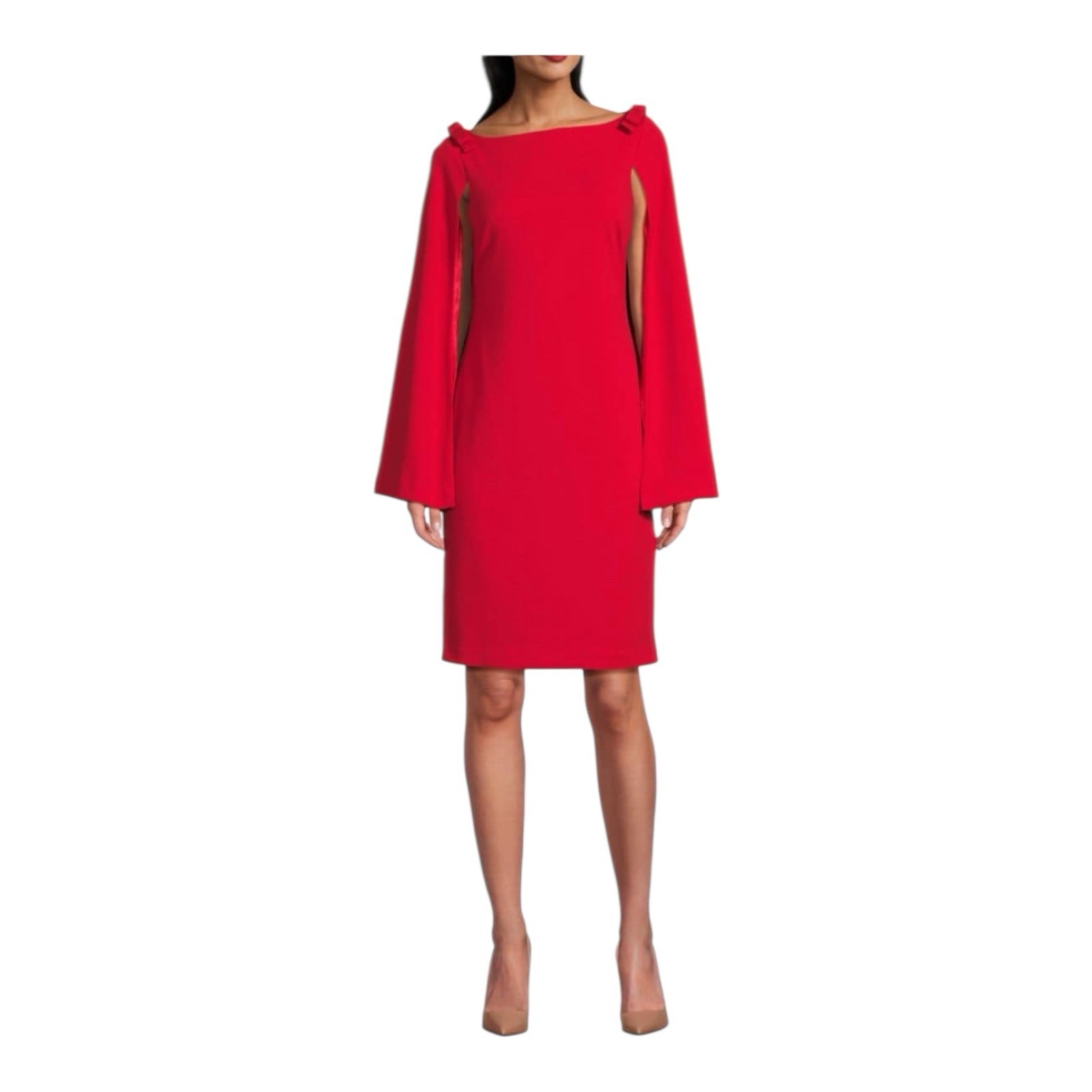 Karl Lagerfeld Sheath Dress Cape Sleeves Scuba Crepe Boat Neck Women’s 6 NWT