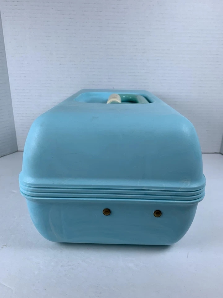 复古 Caboodles 盒子化妆盒蓝色带托盘和镜子 (WP157) — 第 3/4 张图片