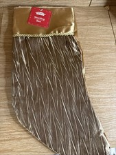 Christmas House Crinkle Stocking Gold, 18" Cording Unused Made In USA