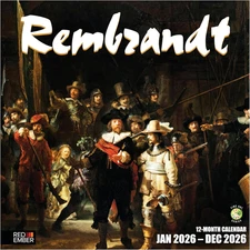 Rembrandt 2026 Wall Calendar 12 Month | 12" X 24" Open | Thick & Sturdy Paper |