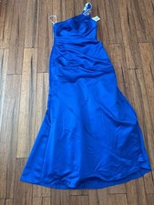 David's Bridal New Long One Shoulder Royal Blue Bridesmaids Evening Dress Sz 10