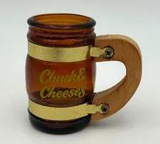 Vintage 2.5" Chuck E Cheese's Miniature Mug Toothpick Holder Wood Handle Taiwan