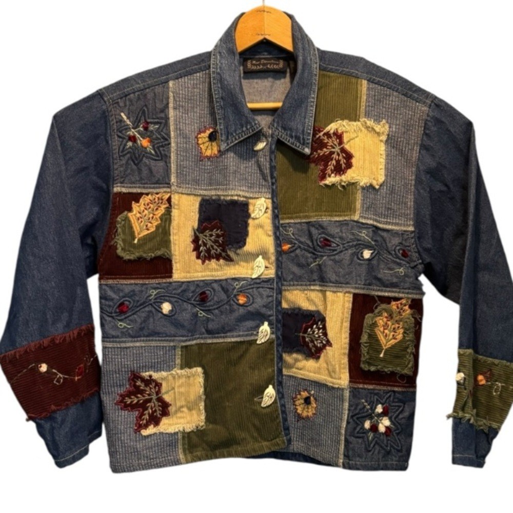 New Direction Denim Patchwork Button Down Shirt S… - image 2