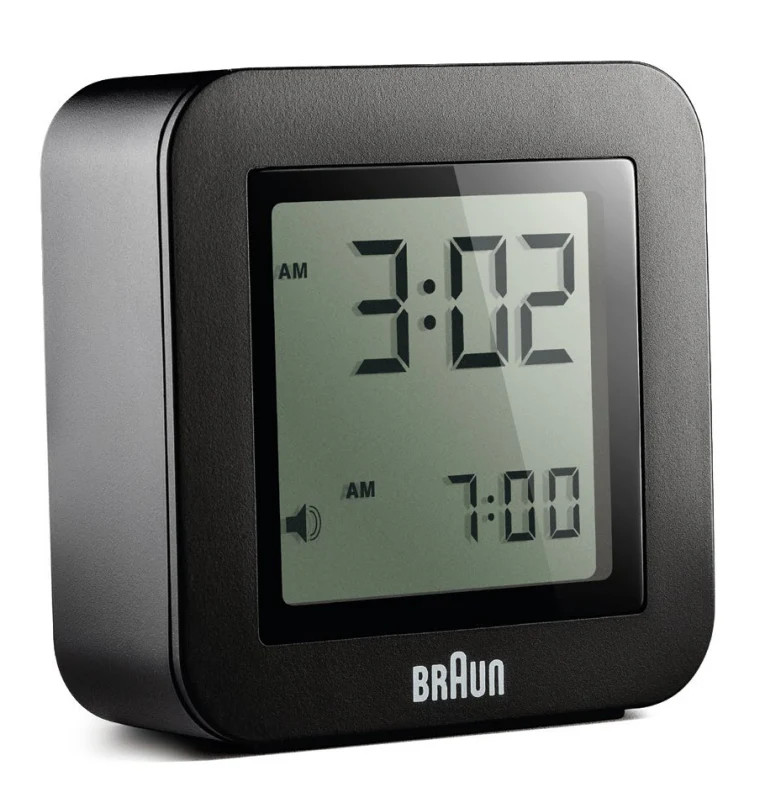 Braun BN-C018BK Black Digital LCD Travel Quartz Alarm Clock Square 2.25"