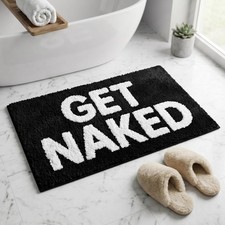 Funny Microfiber Bathroom Rug, Black Get Naked Bath Mat 16"x24"