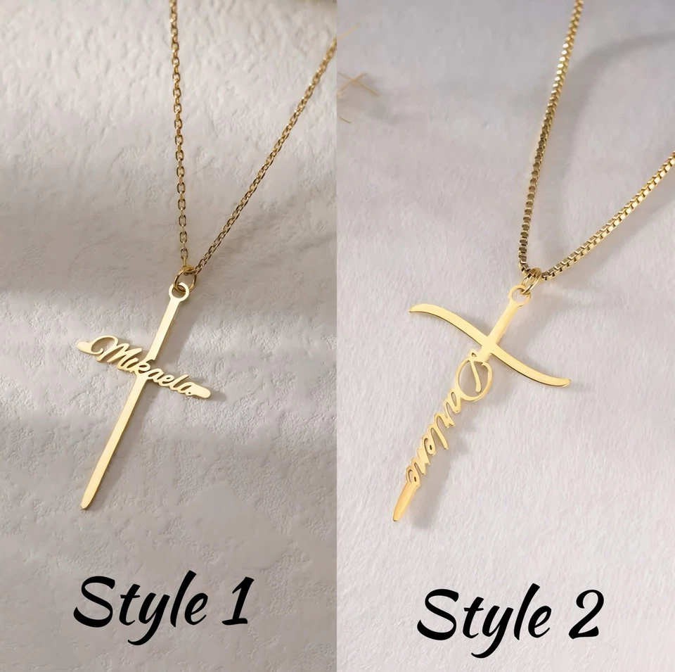 Kreuz Namenskette personalisiert ✝️ Custom Cross Name Necklace Geschenk - Bild 3 von 4