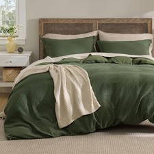 Luxury Waffle Duvet Cover Queen 90" x 90" 06 - Olive Green No Comforter 