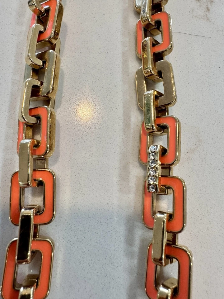 Ann Taylor Women’s Orange And Gold Tone Necklace With Rhinestones - Image 2 of 4