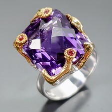 Biżuteria 14ct + naturalny pierścionek z ametystem 925 srebro szterlingowe rozmiar 7,5 /B-R4847