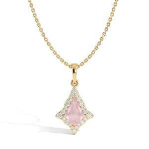 Authentic Rose Quartz Necklace for Women, Gold Cluster Necklace, Geometric Drop Pendant,