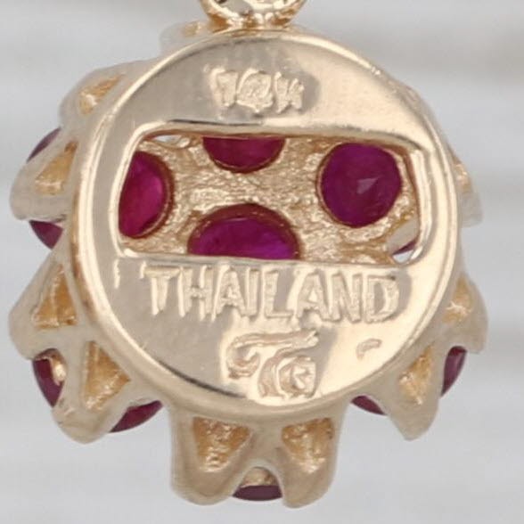 1ctw Ruby Flower Cluster Dangle Earrings 14k Yell… - image 4