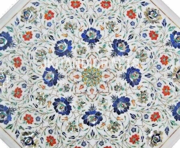 Rare abalone shell White Marble Gemstones Inlay Work Table Top Home Decor Gift - Image 4 of 4