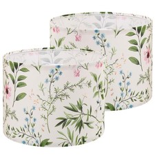 Drum Lamp Shades Set Of 2 13x13x10 Inch Fabric Leaves Floral Print Table Lamps