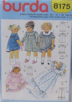 Burda 8175 Baby Toddler Little Girls Dress Christening Gown Panty Cap Pattern UC