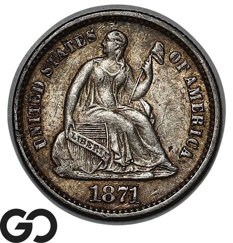1871 Seated Liberty Half Dime, Choice AU